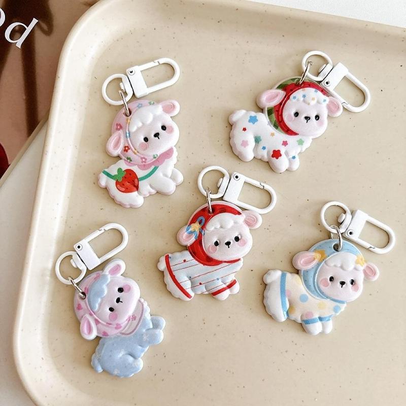 Cute Resin Sheep Keychain Animal Cartoon Funny Lamb Key Ring Creative Charm Bag Pendant Backpack Decoration