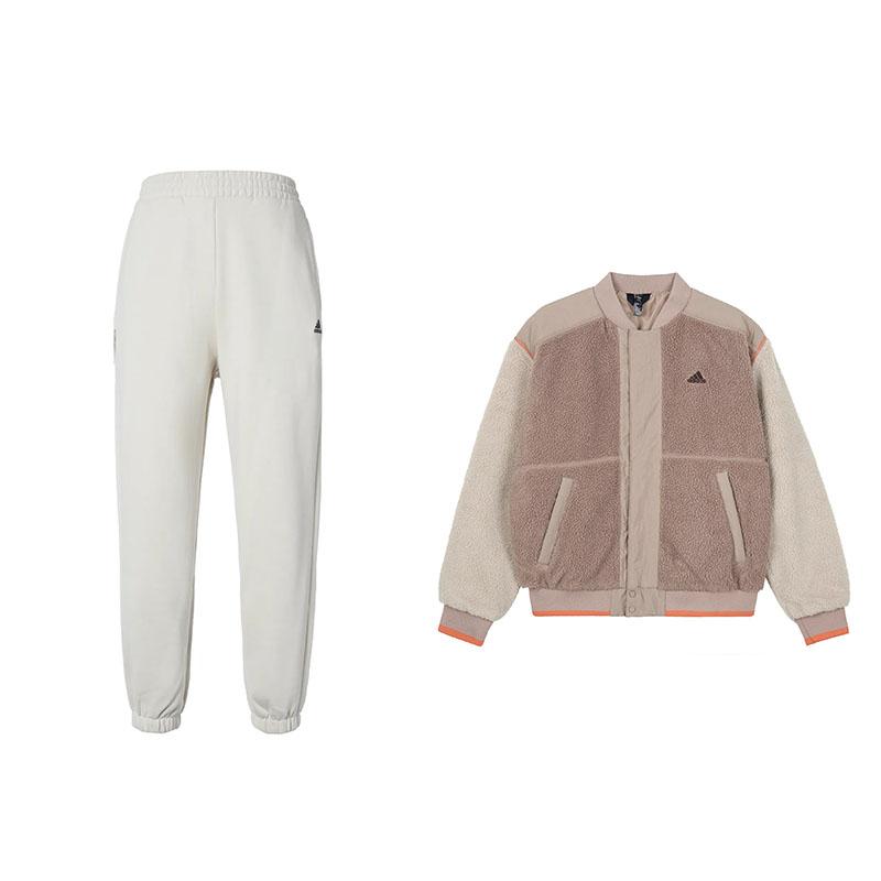 

Adidas Fleece Lined Knitted Jogger Pants And Baseball Collar Warm Long Sleeve Casual Sports Suit Men suits IL8918+IV7602 S