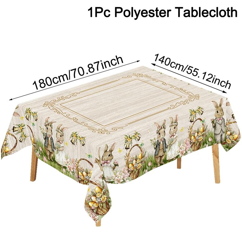 Rustic Easter Tablecloth Bunny Eggs Table Cover Farmhouse Easter Decorations for Home Kitchen Dining Spring Garden Tablecloth