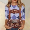Women's Fashion Casual Three Quarter Sleeve Oktoberfest Print Round Neck Top Suitable for Seasonal Wear and Daily Casual Outfits