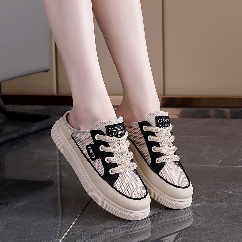 Outer Wear Breathable Semi-cool Slippers Women 2025 Internet Celebrity Korean Version of Versatile Flat Casual Shoes Mesh Women's Shoes KT-283