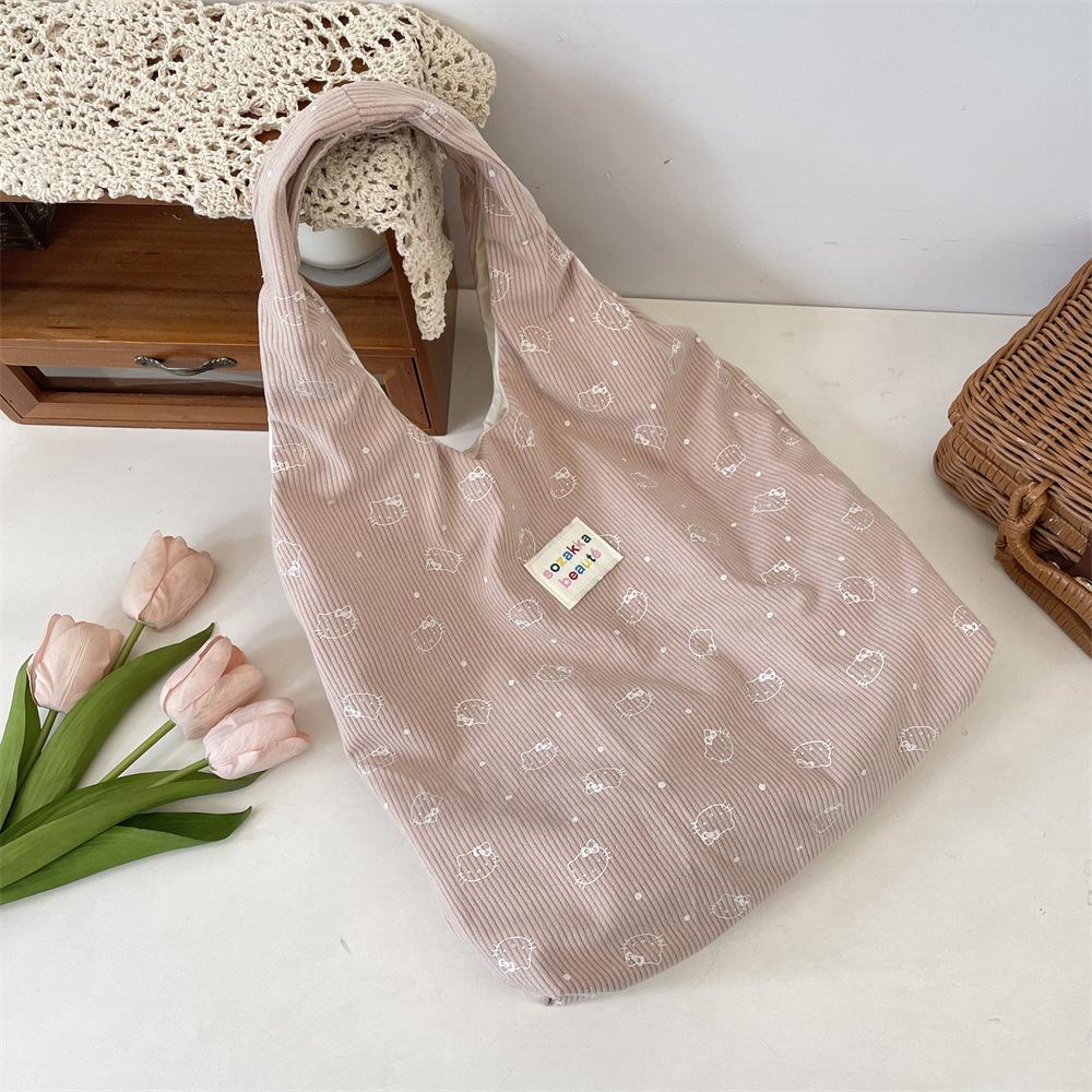 

Вельветовая холщовая сумка с принтом медведя, на плечо, для поездок, большой вместимости, сумка-жилет