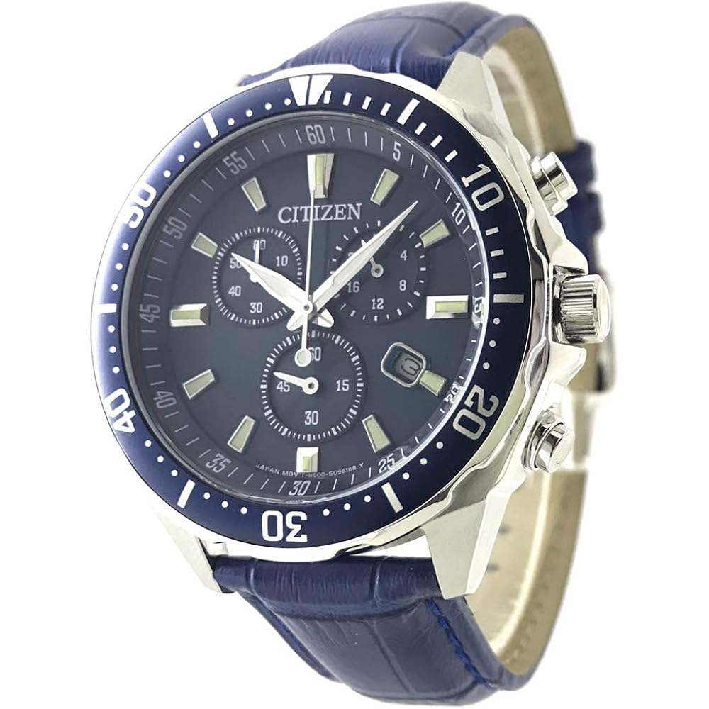 Citizen Eco-Drive Chronograph CITIZEN Solar Chrono Rotating Bezel Genuine Leather Strap with Repl...