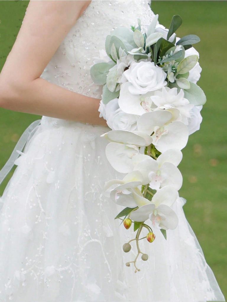 Buquê de noiva Buquês de casamento em cascata para noiva Buquês de noiva artificiais para cerimônia de casamento e aniversário Decoração de dia dos namorados