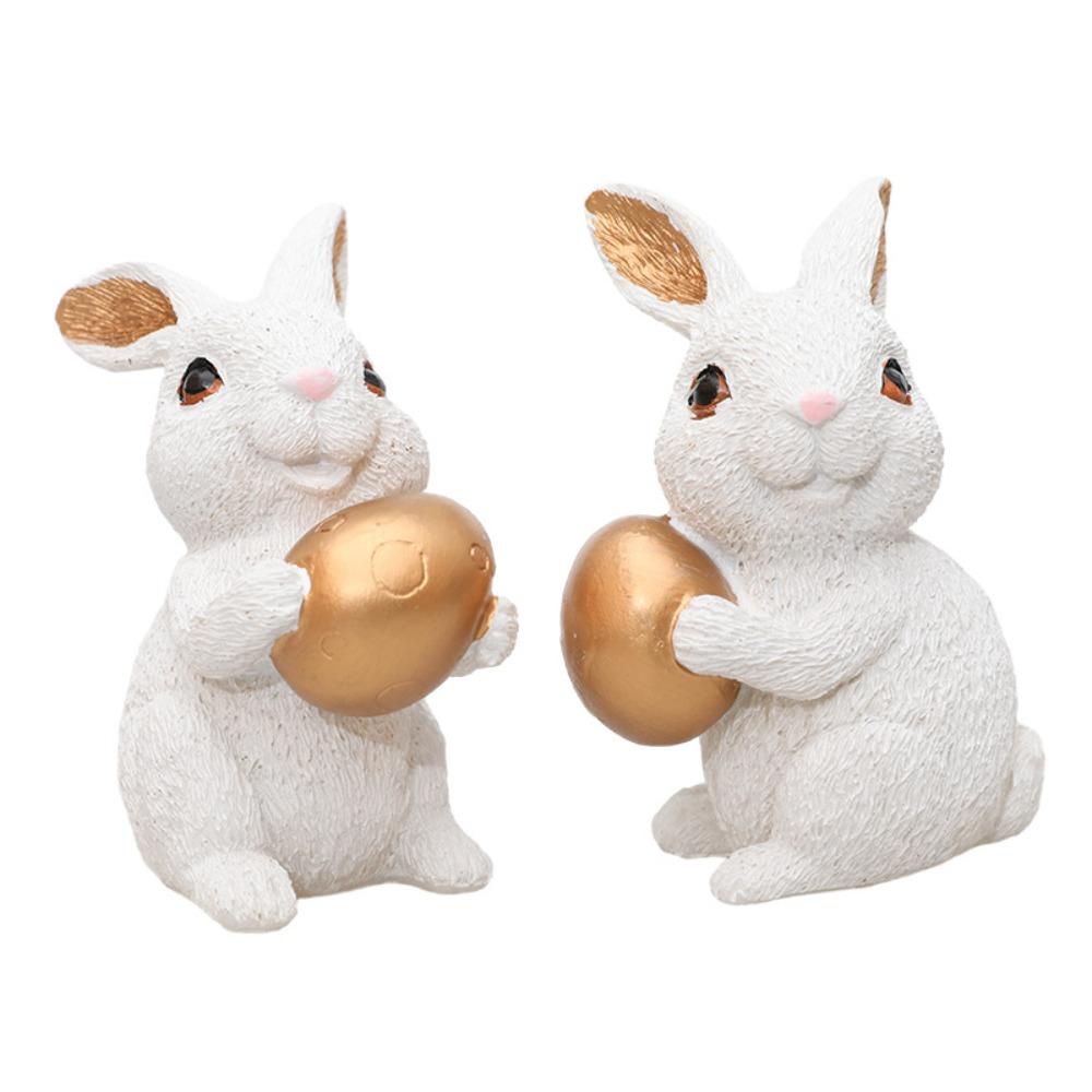 

2PCS Resin Crafts Simulation Rabbit Figurine Mini Bunny Ornaments Home Decoration 2PCS