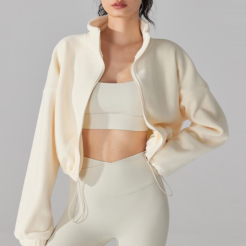 Women's Winter Full-zip Lambswool Sports Coat Stand-up Collar Loose Padded Warm Aubergine Tops