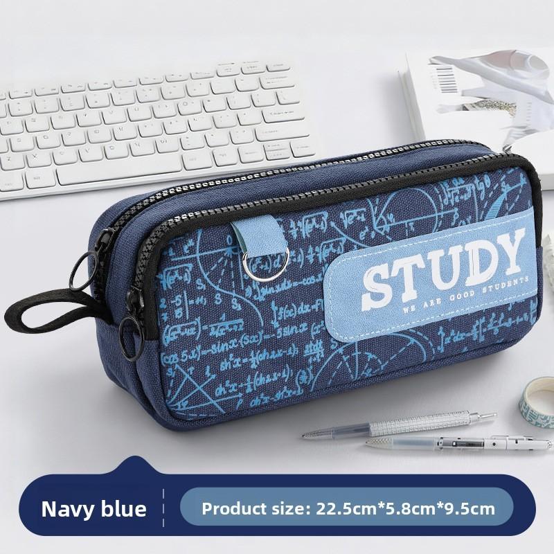 Oxford Cloth Double Layer Pencil Case For Students With Large Capacity And Minimalist Style