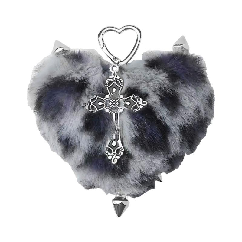 Plush Plush Heart Shaped Keychain In Y2K Style With Rhinestones And Metal Wing Elegant Bag Hanging Ornament
