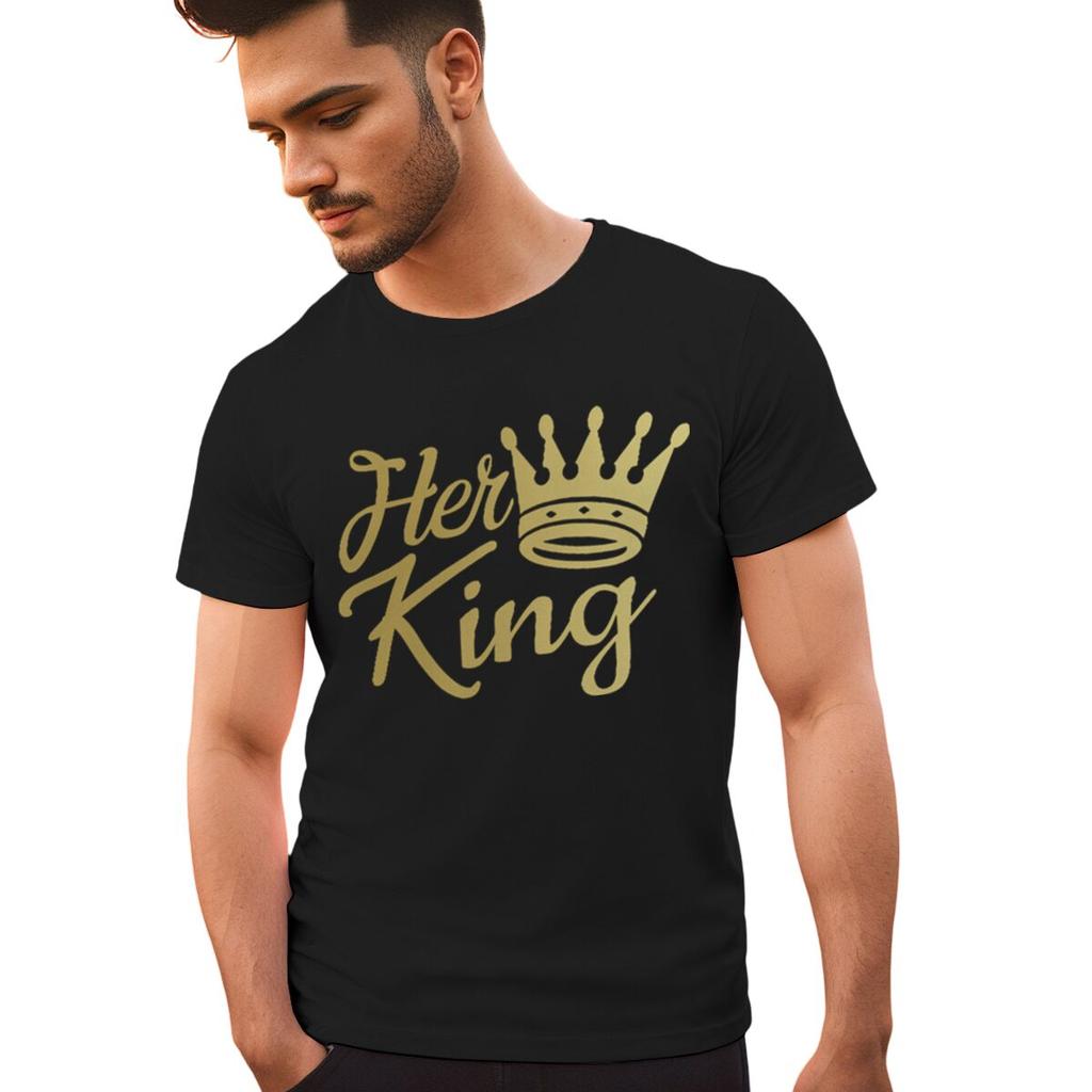 Couple Matching Tshirt His Queen Her King Golden Crown Print Streetwear Women Men Vintage Valentines Day Gifts Lovers Tshirts