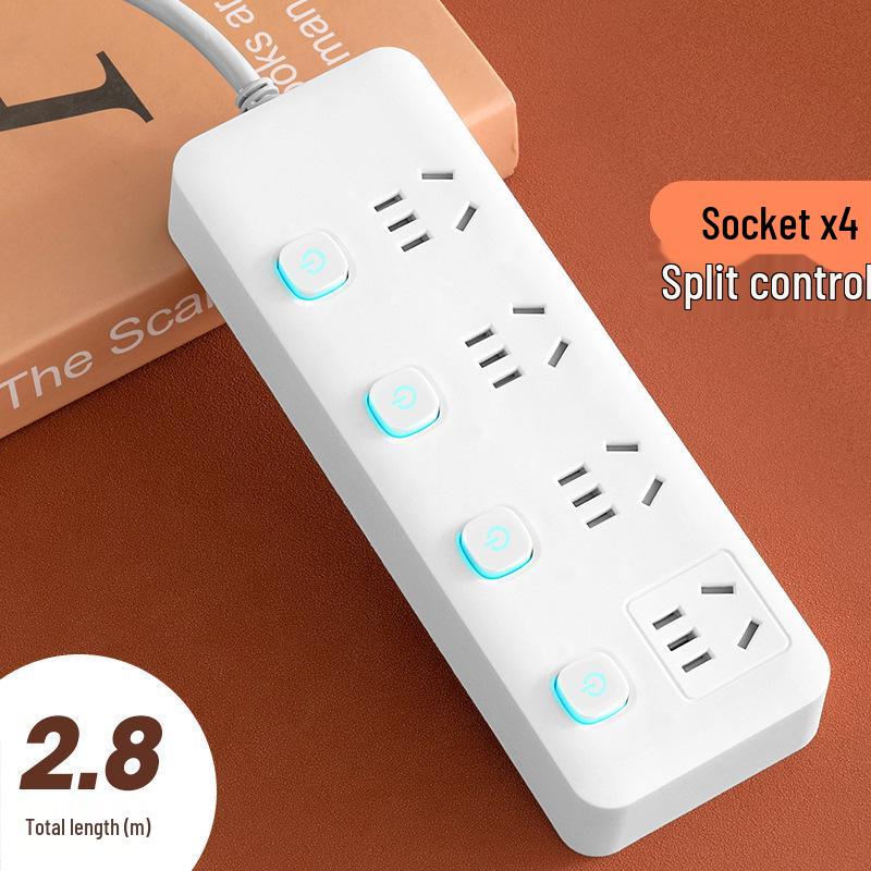 Multi-Function Household Power Strip with Cord, featuring a Multi-Hole Socket Panel for Dorms