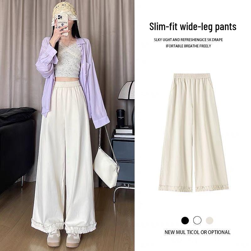 Women s Sweet Lace Ruffle Wide-Leg Pants, Elastic Waist, Soft and Smooth, Spring/Summer 2026 Collection L (101-120 lbs)
