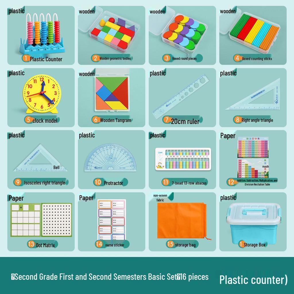 Elementary Math Manipulatives Set: First & Second Grade Abacus Learning Kit