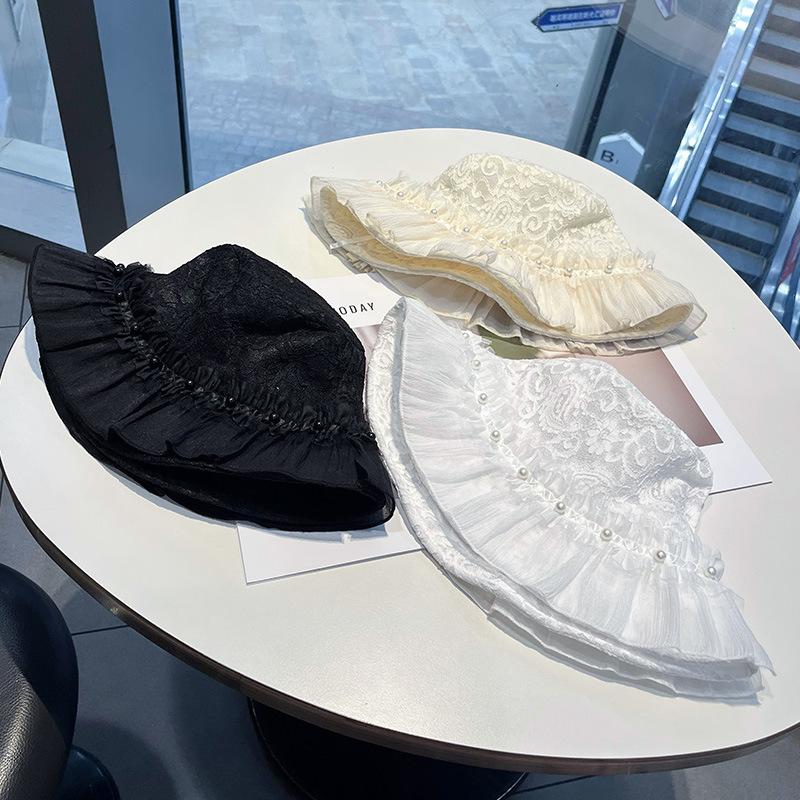 Spring and Summer Knitted Mesh Hat Women's Simple Plain Face Small Pearl Mesh Decoration Sweet Lady Hat
