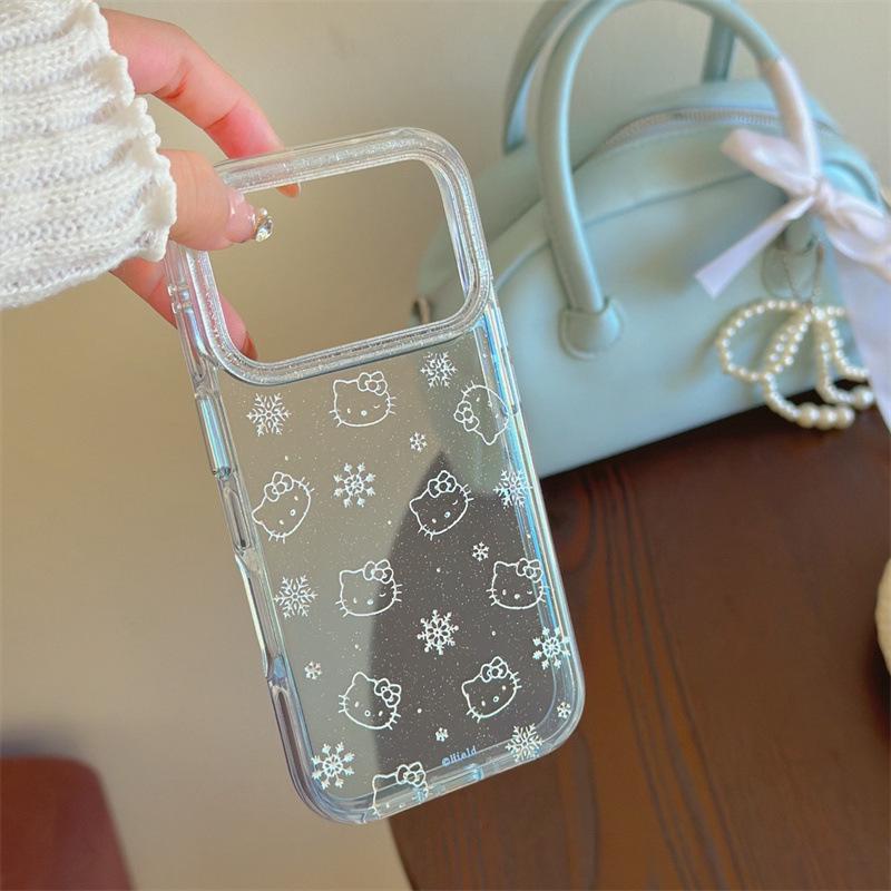 

Blue Semi-transparent Snowflake Cat Phone Case with Gold Foil for iPhone 17/16 Pro Max/15/14 Girls iPhone 16 Pro