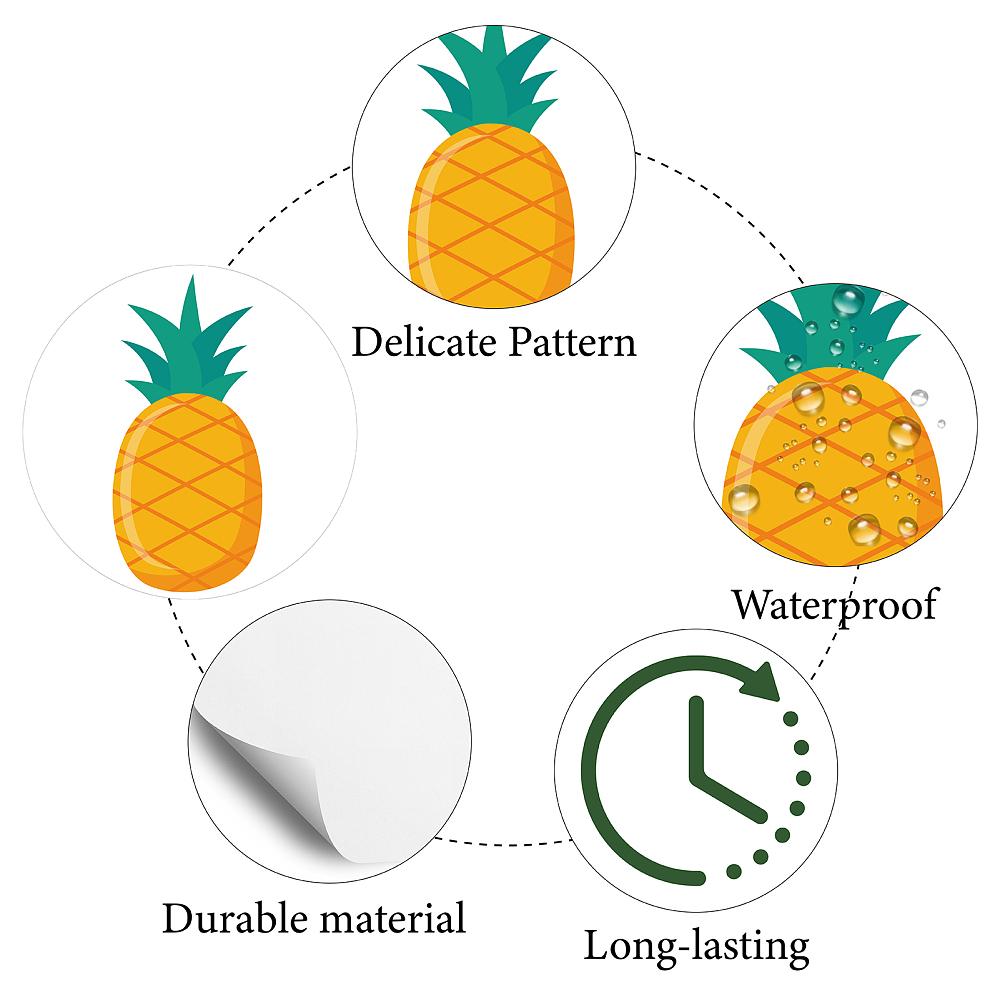 8 Sheets Plastic Waterproof Self-Adhesive Picture Stickers Round Dot Cartoon Decals for Kid's Art Craft Pineapple 150x150mm Sticker: 25mm