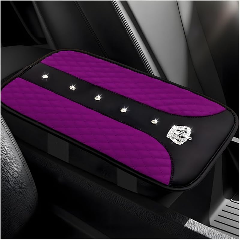 Bling Crown Car Center Console Mats, Anti-Slip And Waterproof Crystal Car Armrest Pad Protector, Universal Rustproof Armrest Decor Cushion For Cars &