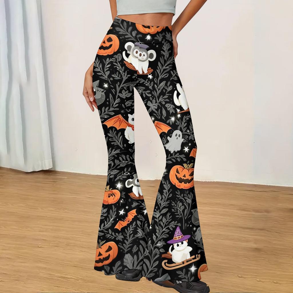 Women's Halloween Print Flared Yoga Pants Casual High Waist Stretchy Bootcut Trousers for Daily Wear and Fitness Activities