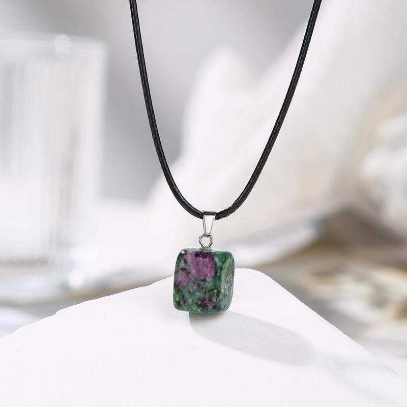 Natural Chakra Crystal Pendant Necklace High Quality Polished Assorted Stones Black Leather Rope Jewelry Gift for Yoga Enthusiasts