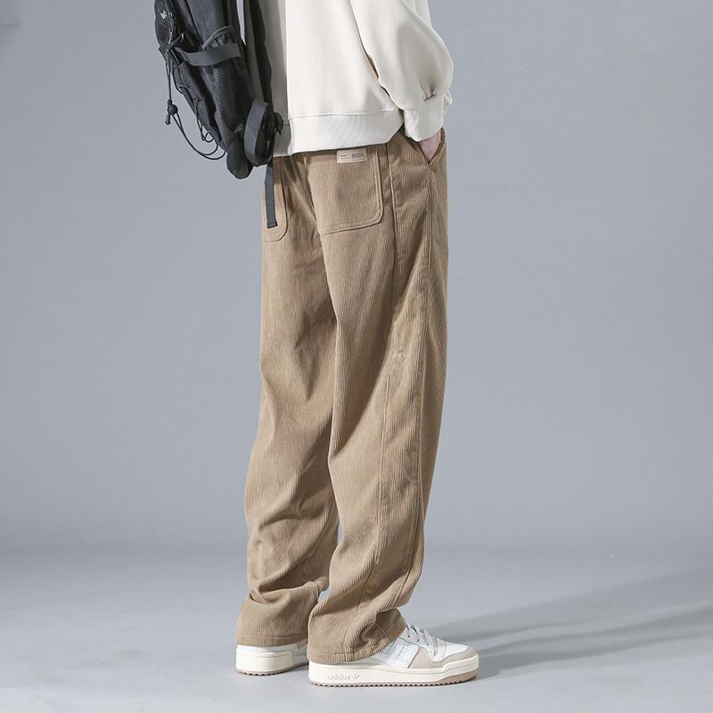 Men's Trendy Corduroy Wide-Leg Pants - Loose Fit, Straight Cut for Spring, Autumn, and Winter Sports and Casual Wear