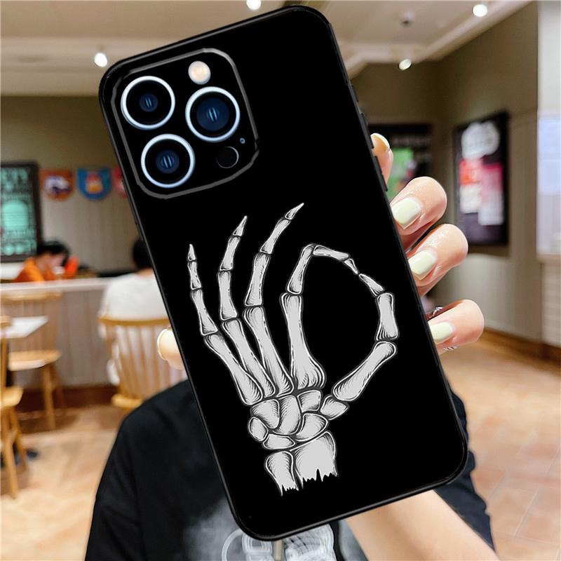 Skeleton Middle Finger Case For iPhone 16 15 11 12 13 14 Pro Max XS XR X 7 8 Plus 12 13 Mini Soft Cover
