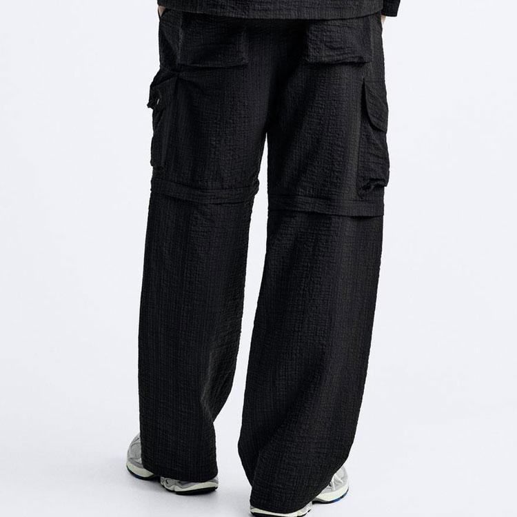 Zara Solid Color Wrinkle Comfortable Loose Casual Pants Men Bottoms Black 2668400-800