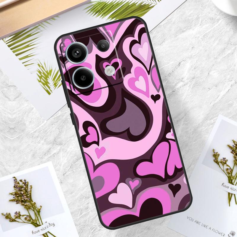 Brown Purple Hearts Swirl Pattern Case For Xiaomi Redmi Note 14 13 12 11 10 9 15 Pro Plus Redmi 13C 14C 15C 10C 12C 15 Cover