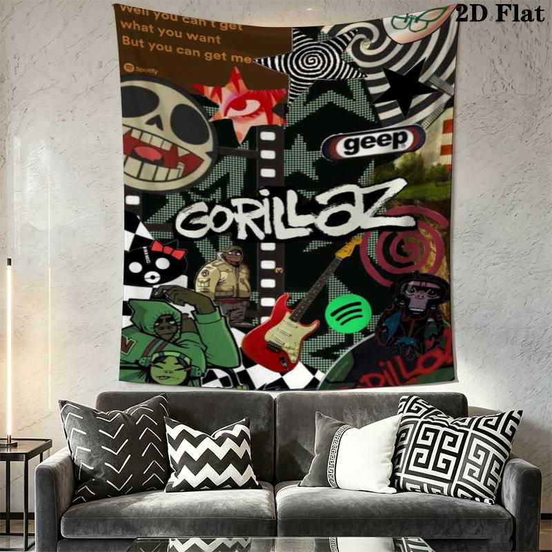Gorillaz Wall Tapestry Aesthetic Wall Hanging Printed Fabric Blanket Decorative Tapestries for Bedroom Living Room Home Decor