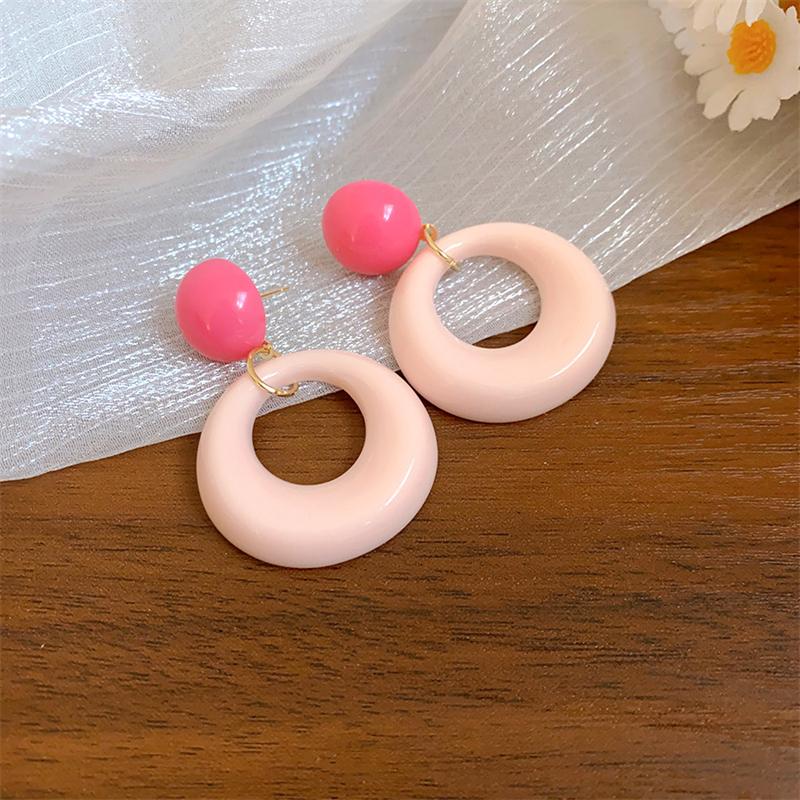 Neue Acryl Großer Kreis Runde Hängeohrringe für Frauen Unregelmäßige Rosa Geometrische Hohl Schmuck Ohrring