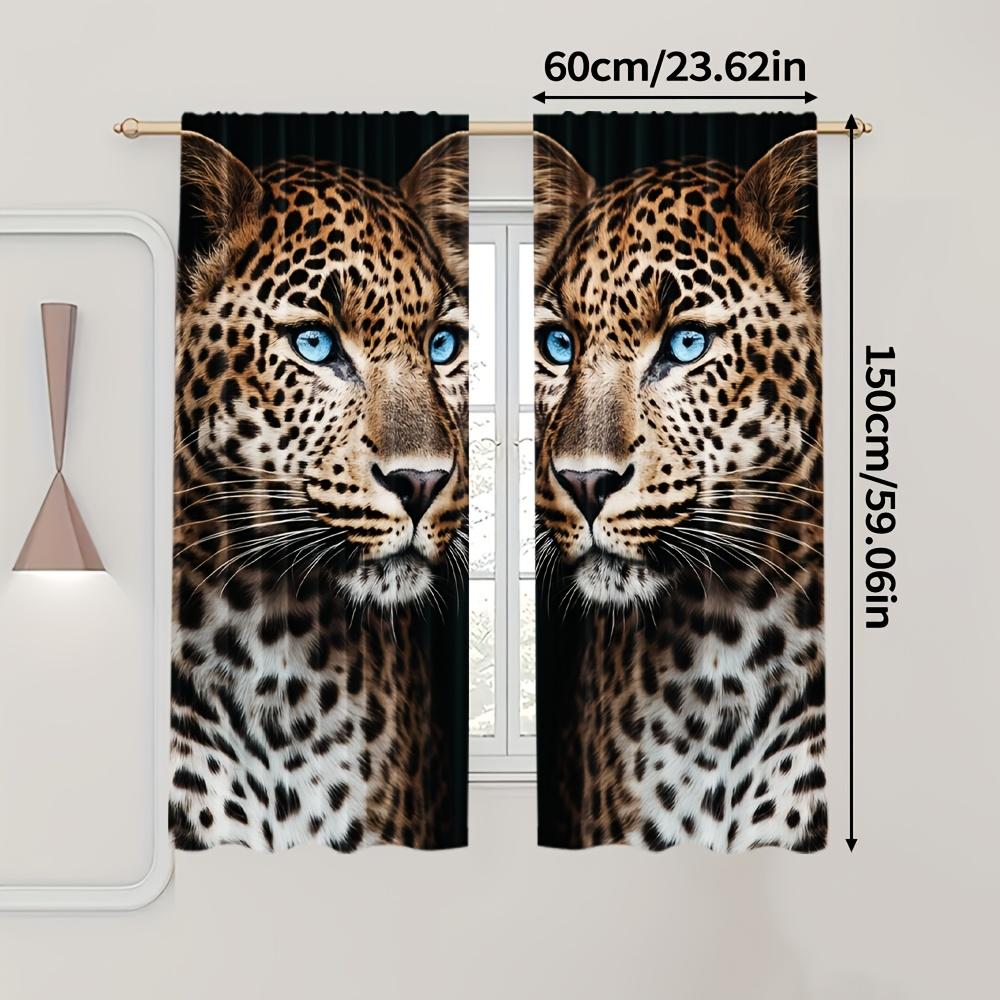 2 Panels Leopard Printed Curtains Blue Eyes Big Cat Animal Pattern Polyester Living Room Bedroom Window Drapes Home Decor