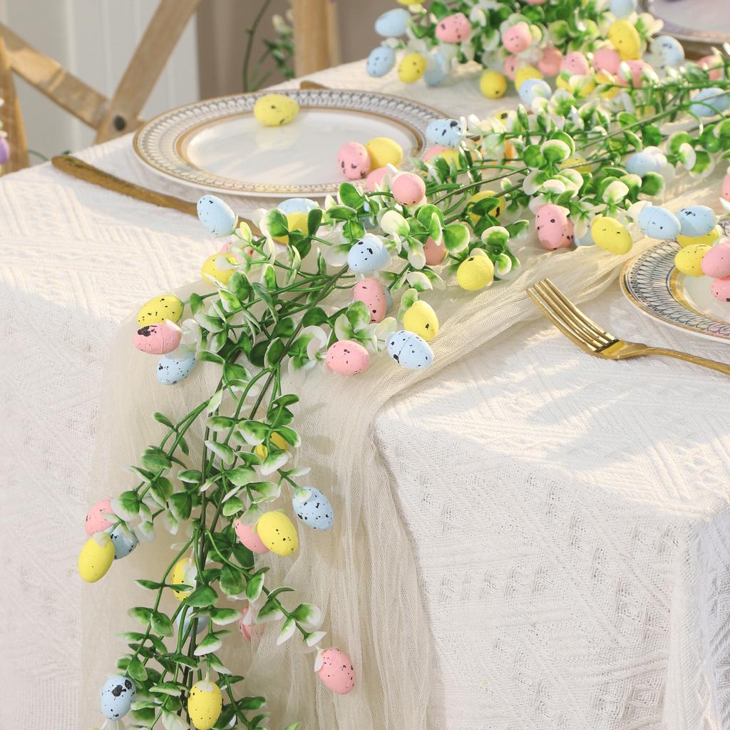 82-Zoll Oster-Künstliche Bunte Eier Eukalyptus-Girlande Grüner Kranz Perfekt für Kaminsimse, Türrahmen oder Tischmittelstücke 1 Stück