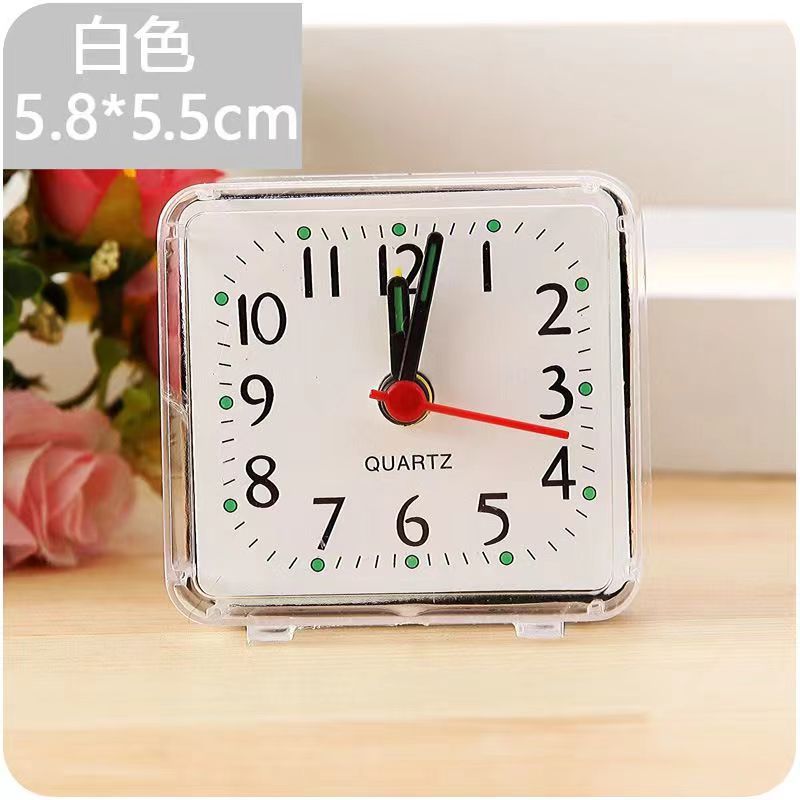 

Cute Clock Bedroom Desk Square Small Bed Compact Travel Quartz Alarm Clock for Student AVE 1 pc білий