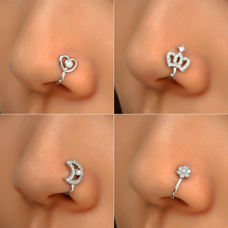 Non Perforated U-Shaped Nose Clip Copper Inlaid Zircon Star Shaped Heart Crown Nose Ring Nose Decoration Puncture Decoration