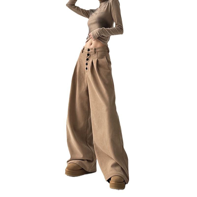 2025 Women's American Retro Wide-Leg Pants: Casual, Loose-Fit, High-End Drape for Autumn/Winter