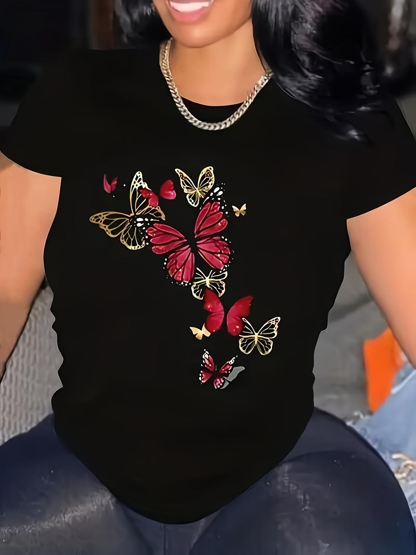 

Vibrant Butterfly Print Tshirt Womens Harajuku Short Sleeve Casual Womens Tshirt Clothing Street Tops Tees Aesthetic Clothes S