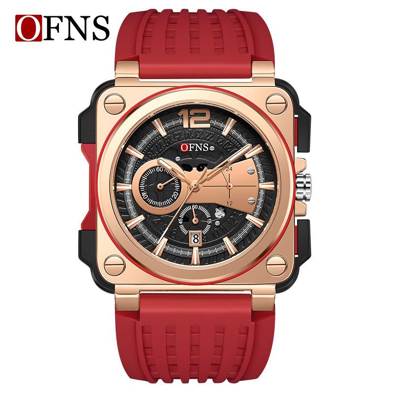 Ofns Simple And Fashionable Six-Pin Quartz Men'S Watch Strip Nail Scale Chronograph Calendar Waterproof Square Men'S Watch Batch