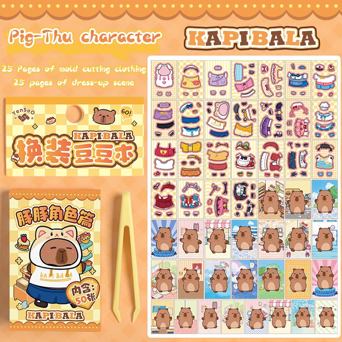 50pcs Cute Capybara Sticker Kawaii Dress-up Mini Pocket Portable Sticker Korean Stationery Children Sticker Set Cartoon Stickers
