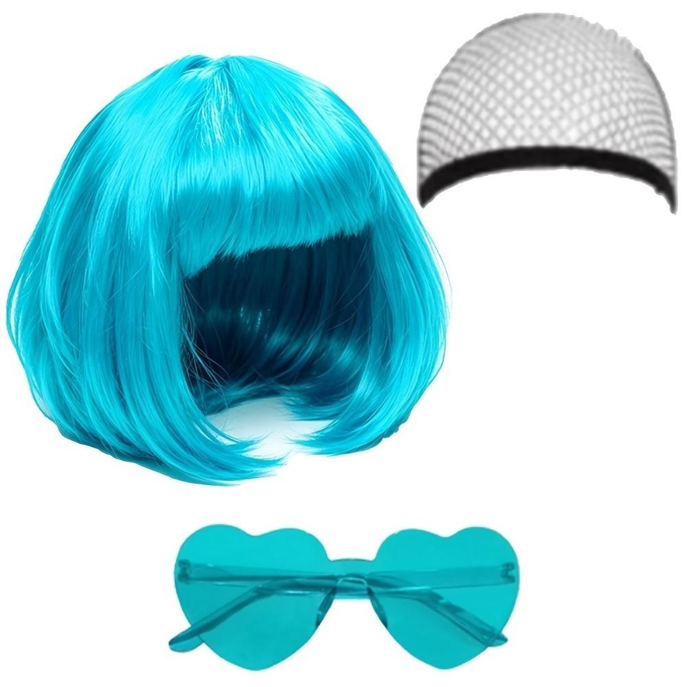 3Pcs Halloween Cosplay Wig Set Colorful Short Bangs Y2K Role-playing Short Hair Wig Halloween