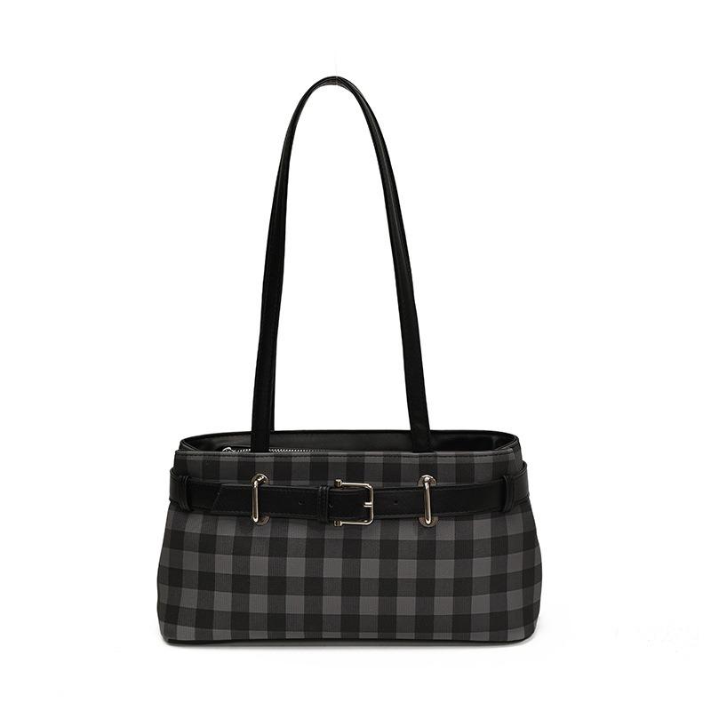 Large-capacity commuter bag women's shoulder bag summer versatile new casual plaid underarm bag tote bag