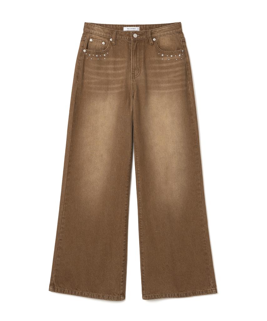 MILLO WOMEN Studded Wide Jeans [Brown]