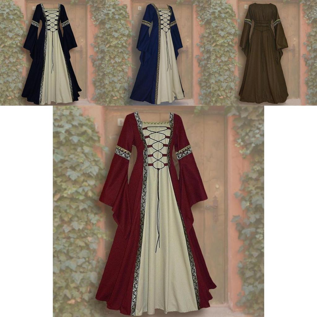 Vintage Gothic Renaissance Dress With Long Sleeves For Women's Cosplay Costume