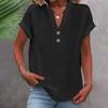 Women's Casual Solid Short Sleeve Shirt with Standing Collar and Three-Button Closure