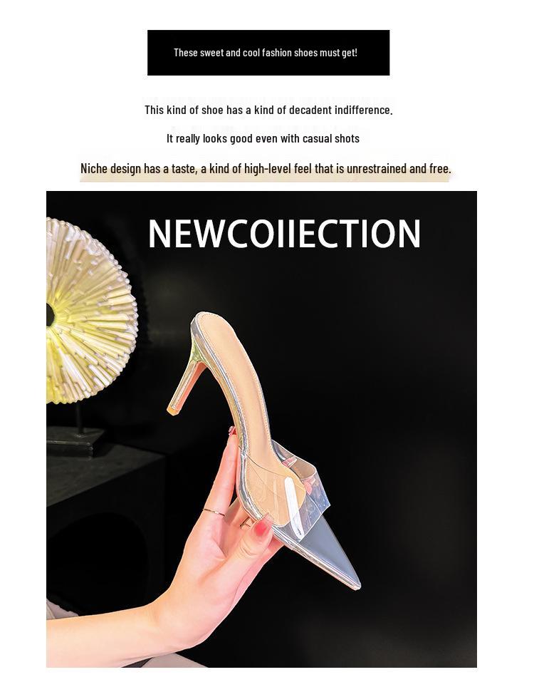 2026 Spring/Summer Women's Transparent High Heels: Versatile Thin Heel, Pointed Open Toe Sandals.