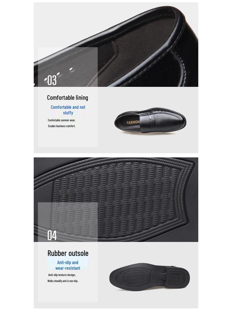 Men's Spring/Summer Hollow Leather Slip-On Shoes - Business Casual & Formal, Ideal for Middle-Aged and Elderly Dads