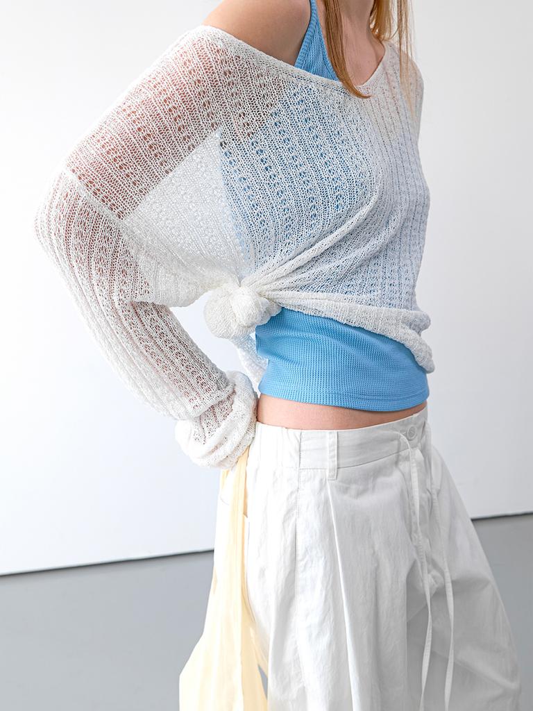 ATELIER NAIN Crocher Crop V-Neck Knit (T-7252)