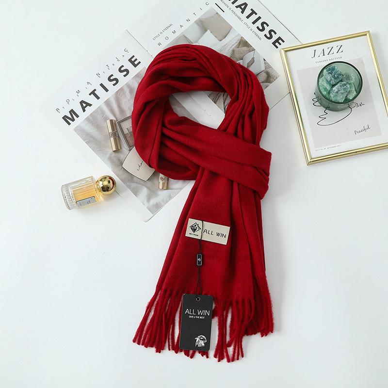 Wool Scarf Women's Winter Premium Thick Solid Color Scarf Versatile New Autumn and Winter White Cashmere Scarf