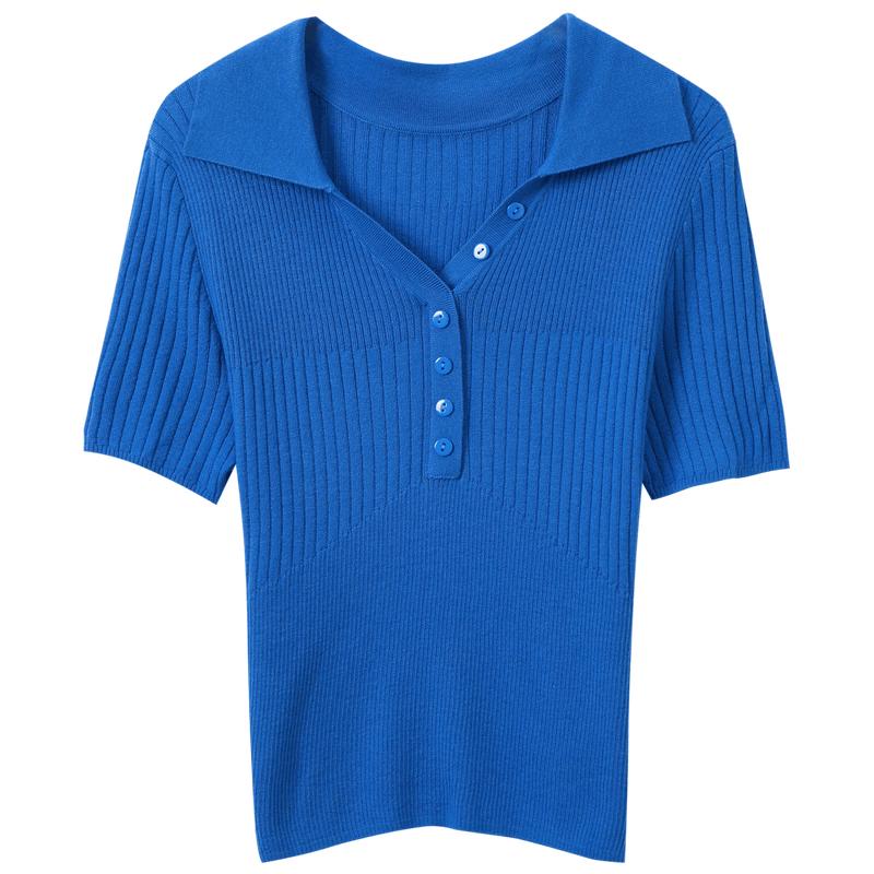 Women s Slim-fit Ribbed Short Sleeve Knit Pullover L