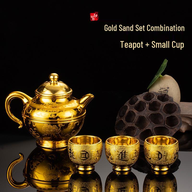 Gouden Serie Plastic Fruitschaal & Offer Set: Keramieklook met Offerbord, Kopje, Kom, Wijnkan, Theepot en Eetstokjes.