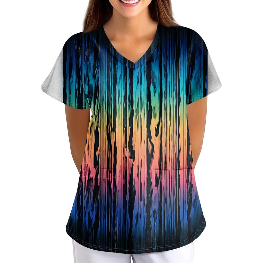 Women Short Sleeve V Neck T Shirt Floral Print Casual Loose Fit Lightweight Blouse for Everyday Wear and Activities