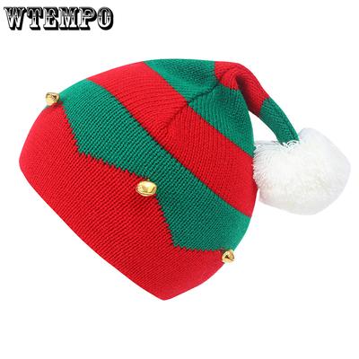 WTEMPO 2PCS Fall Winter Christmas Hats with Bells Creative Warm Striped Knitted Hats Holiday Gifts Suitable for Halloween Christmas New Year