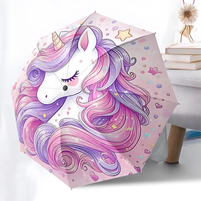Unicorn Fantasy Automatic Folding Umbrella: 8-Bone Iron Frame, Portable Design for - Perfect Festival Gift for Fans and Travelers!0104387a